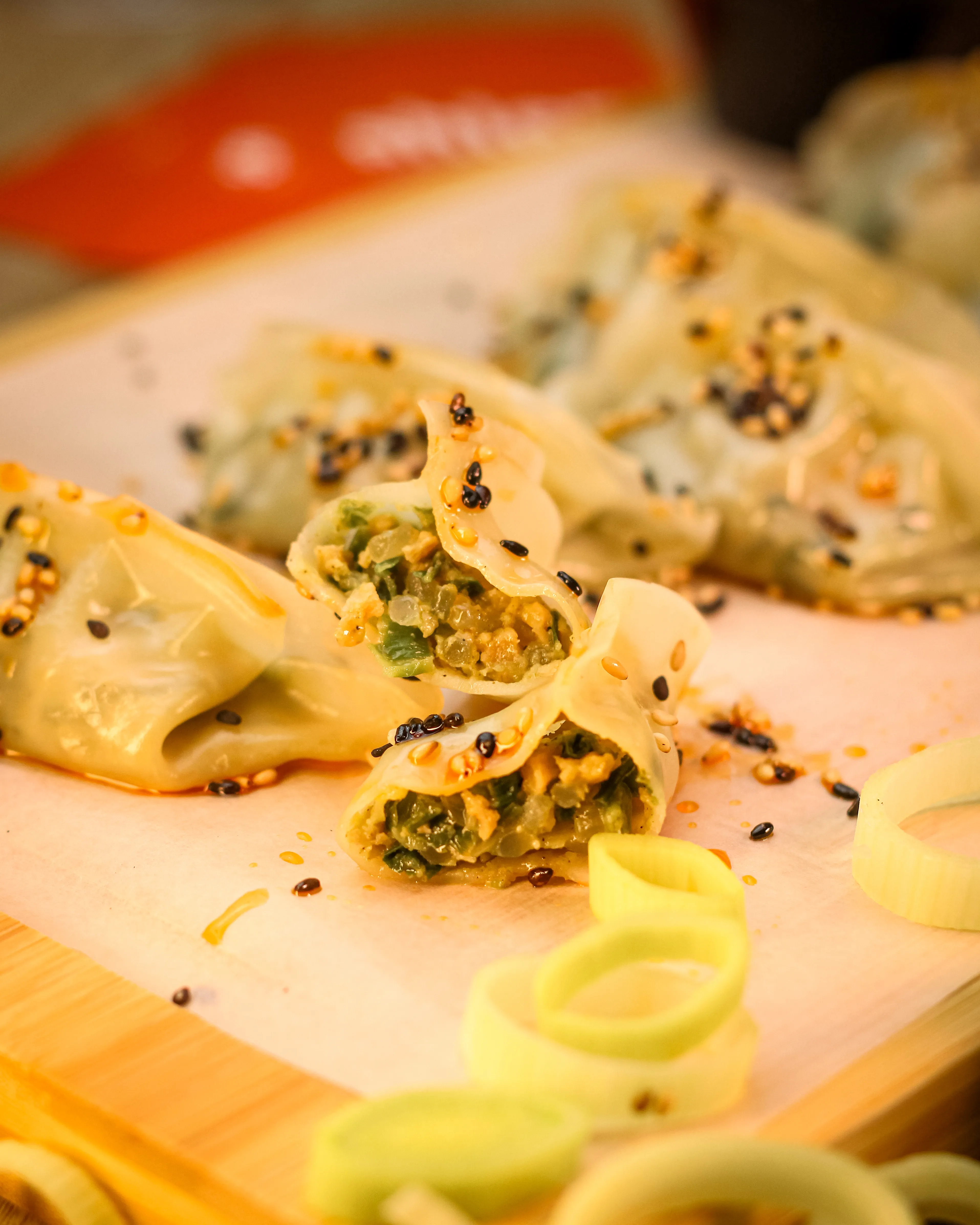 Gyozas de edamame y trufa por dentro